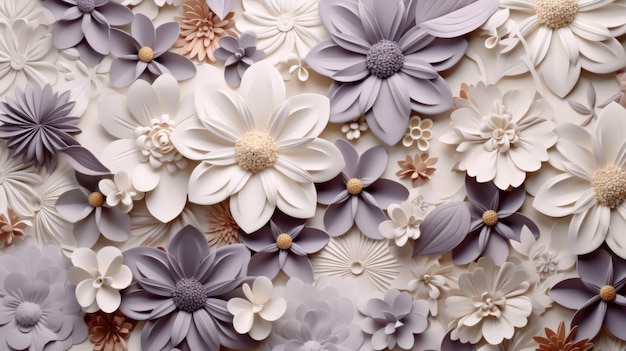 Background with different flowers in Pearl color