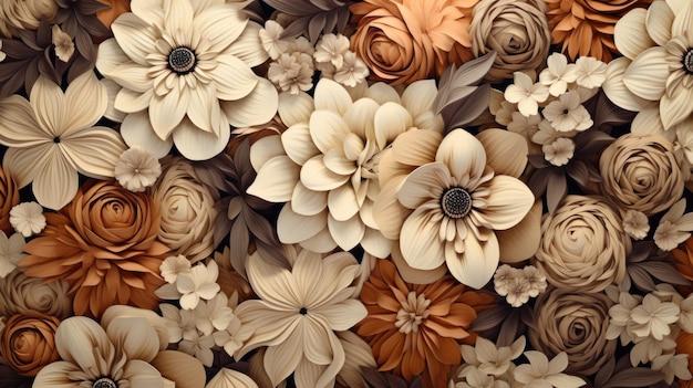 Background with different flowers in Tan color