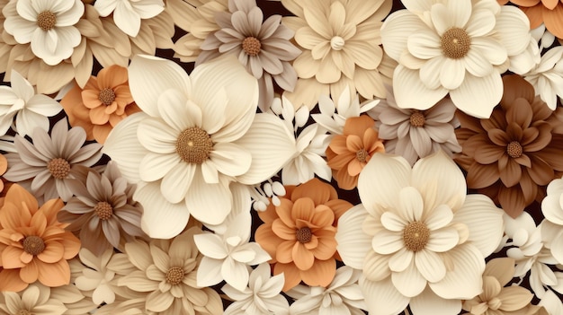 Background with different flowers in Tan color
