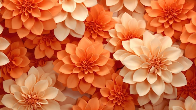 Background with different flowers in Tangerine color