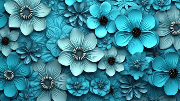Background with different flowers in Turquoise color