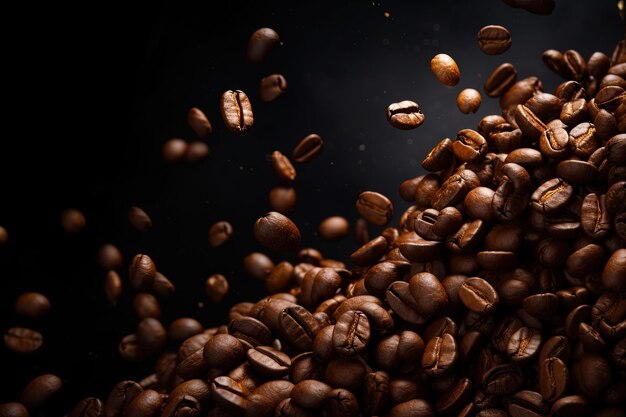 Background with falling coffee beans and copy space