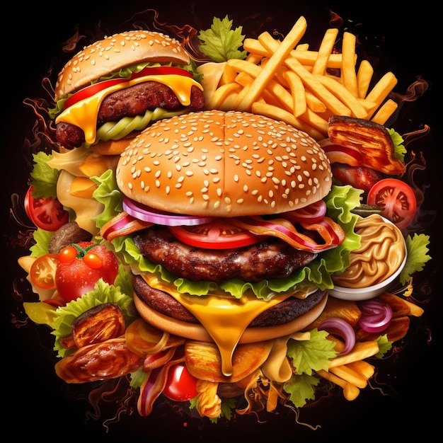 Background with fast food elements hamburger