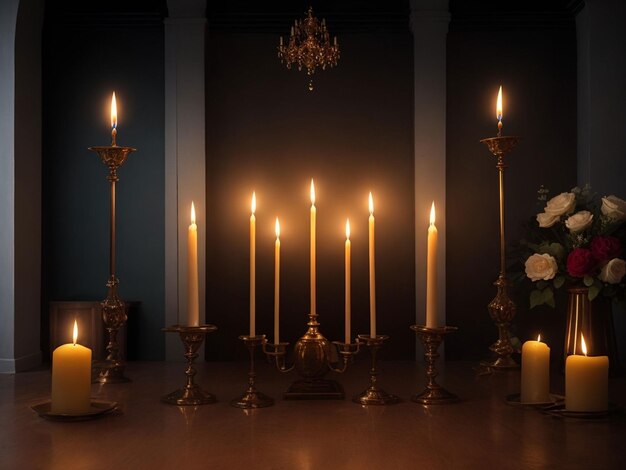 background with five candles in a room to cele