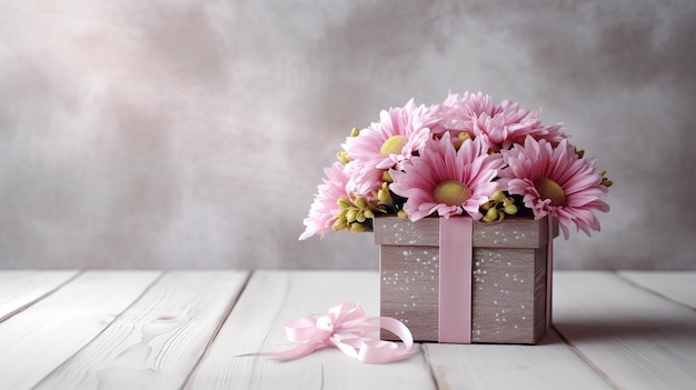 background with flowers and gift