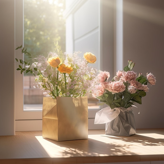 background with flowers and gift