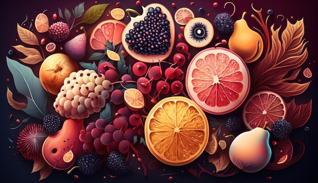 A background with fruits and berries generative ai