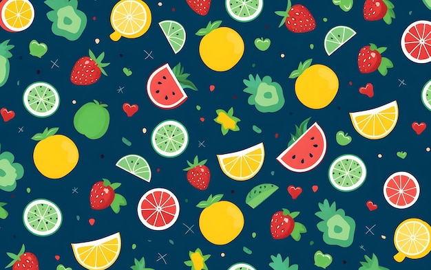 A background with fruits and a star on it.