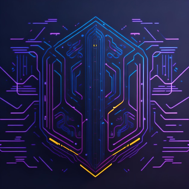 Photo background with a futuristic neon circuit patterns