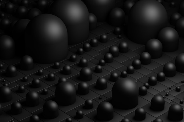 Background with geometric sphere shapes of black color 3D 3D Illustration