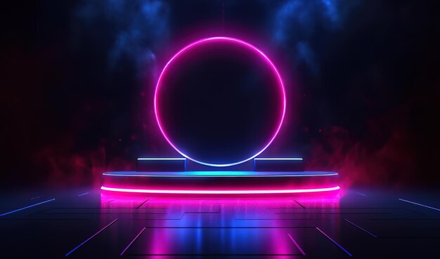 Background with glowing lights Futuristic stage with neon light frame and podium AI Generated