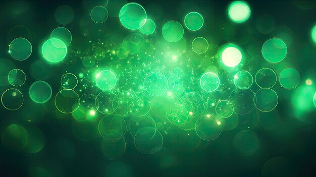 Background with green circles arranged in a circular pattern with a bokeh effect and color grading