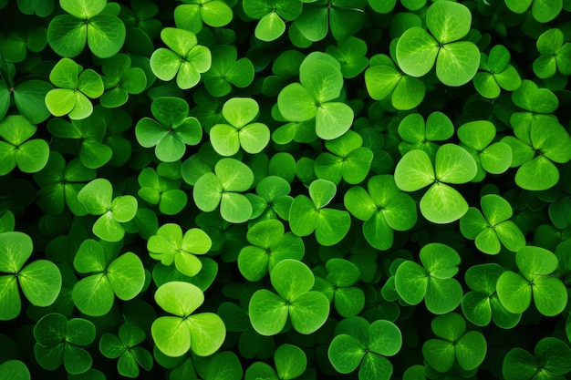 Background with green clover leaves Shamrock plant in fresh green juicy colors Generative AI