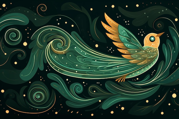 Background with green flying bird