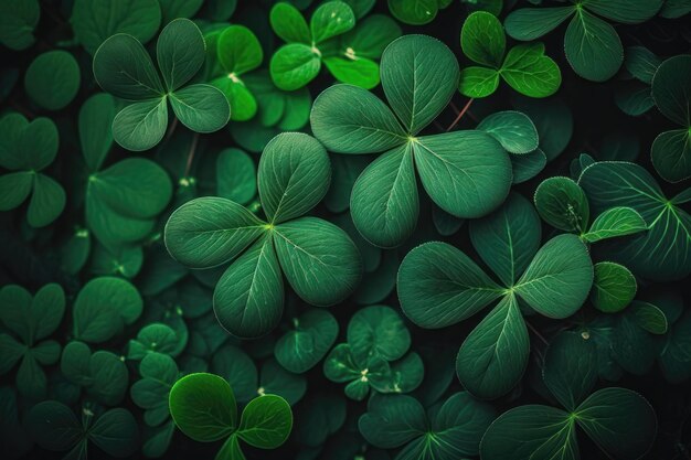 성 패트릭의 날 AI 세대를 위한 녹색 토끼풀 잎이 있는 배경