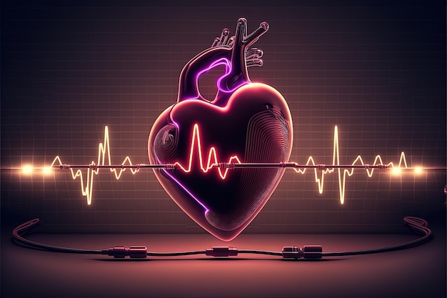 Background with a heart with the heartbeat monitor line Heart and heartbeat symbol Generative AI