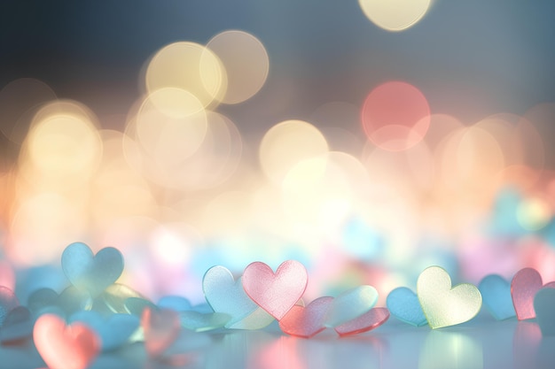 Background with hearts boke pastel colors