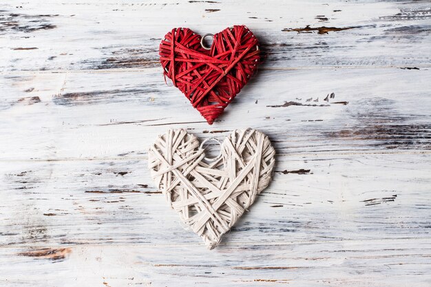 Background with hearts, Valentine. Valentine's Day. Love. wicker hearts. Place for text. background copy space