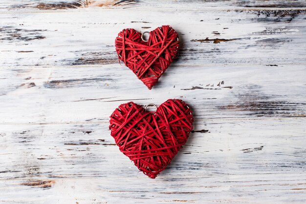 Background with hearts, Valentine. Valentine's Day. Love. wicker hearts. Place for text. background copy space