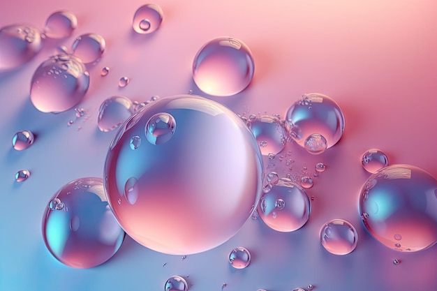 虹色の気泡のある背景 ガラス玉または水滴のある壁紙 生成 AI