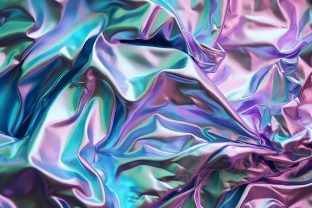 Background with iridescent holographic color effect wrinkled foil Generative AI