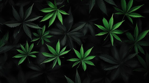 Background with Jet Black marijuana leaves