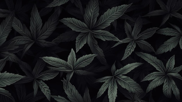 Background with Jet Black marijuana leaves