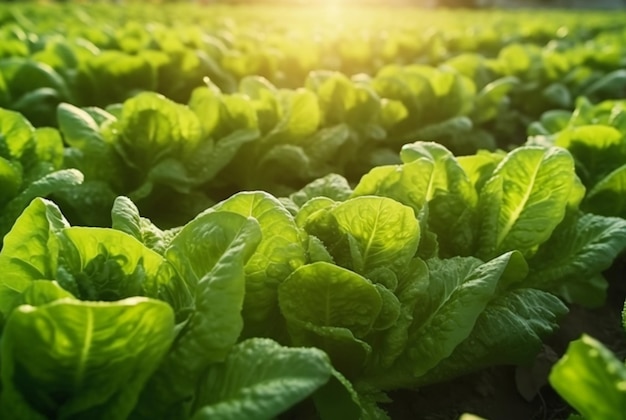 Background with Lettuce plantation field Healthy natural food and vegetable background concept generative ai