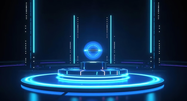 Background with lights circle 3d stage in futuristic lab