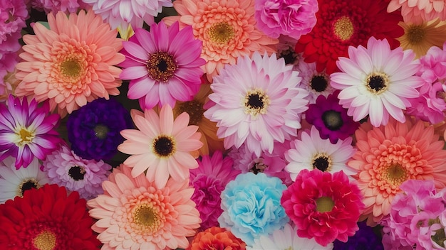 Background with a lot of different beautiful flowers