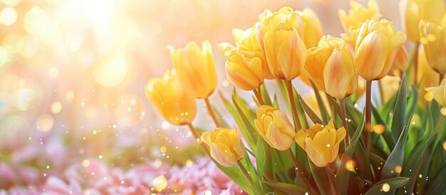 Background with lovely yellow tulips for spring easter and a floral background for summer