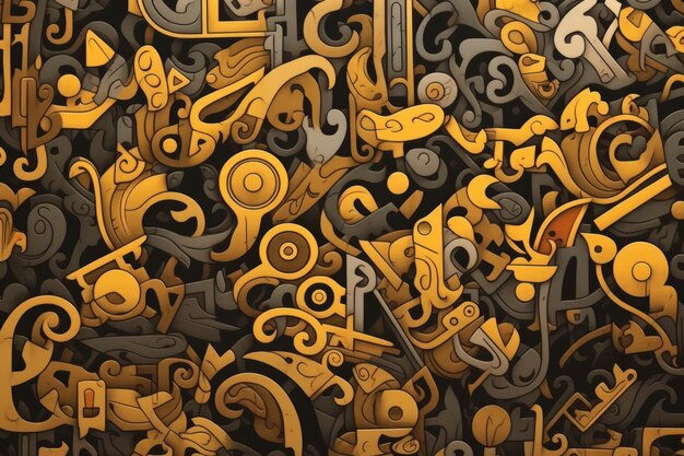 A background with many different keys and a gold and black background.