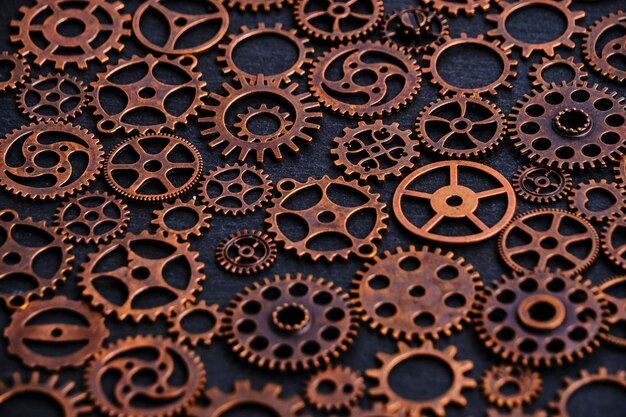 Photo background with metal various copper gears