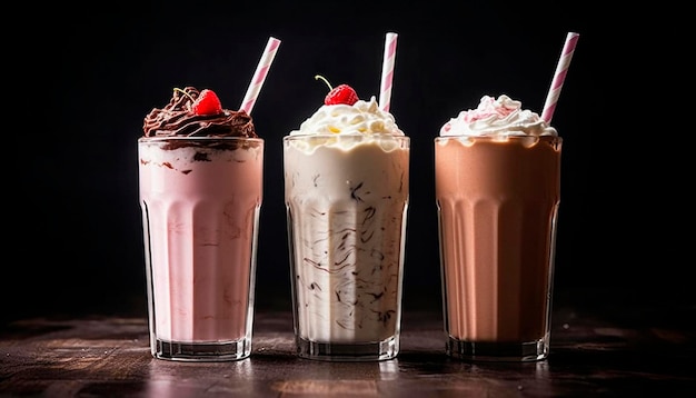 Background with milkshakes on the table