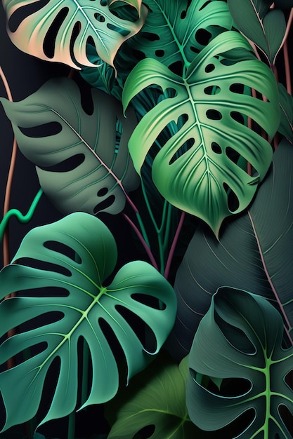 Background with monstera plants