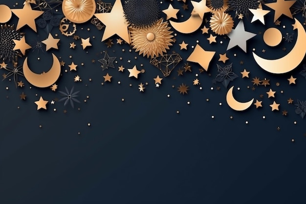 Background with moon and stars with copy space