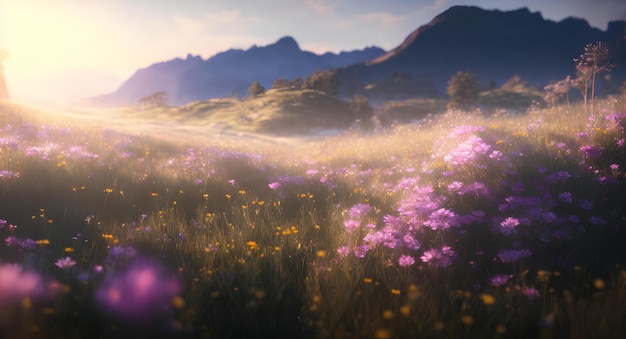 Background with mountains and meadows AI