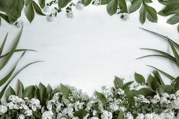 Background with natural leaves and branches of flowers isolated