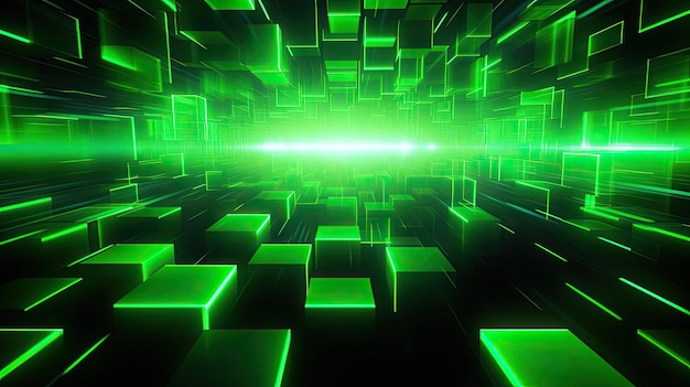 A background with neon green squares arranged in a repeating pattern with a motion blur effect and a