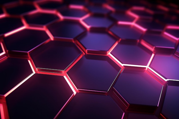 A background with neon lights created from hexagons