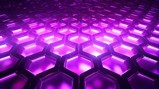 A background with neon purple triangles arranged in a honeycomb pattern with a neon glow effect and