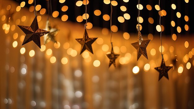 Photo the background with the new year star and garlands creating a festive atmosphere