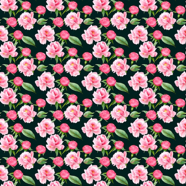 사진 배경에는 아름다운 피오니가 그려져 있습니다. 수채화 꽃의 무결한 패턴입니다.