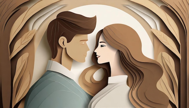 background with paper cut of a woman and a man