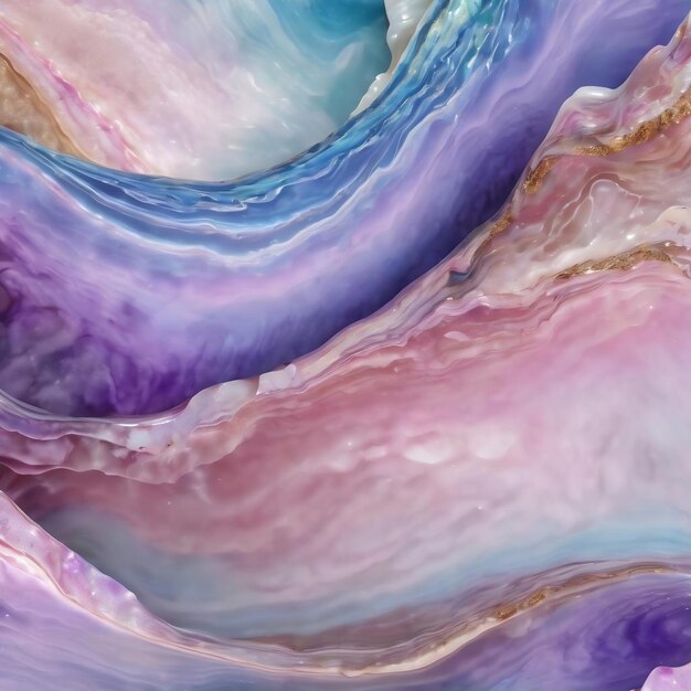 Background with pearl oyster abalone marble abstract wave colorful pastel shiny lilac blue pink