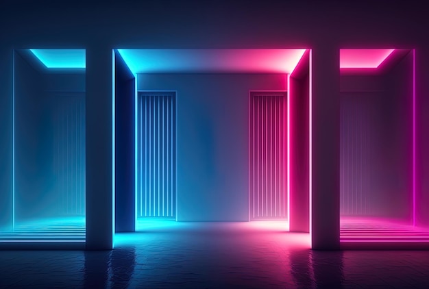 Background with pink and blue gradient with neon led light