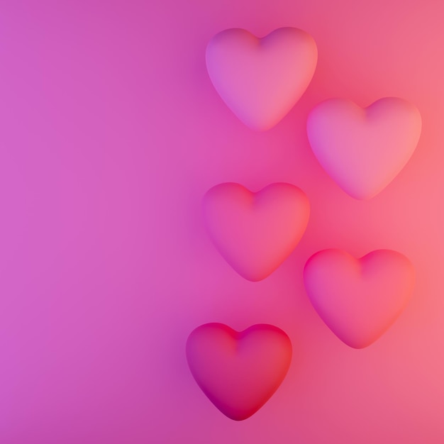 Background with pink hearts 3d illustration