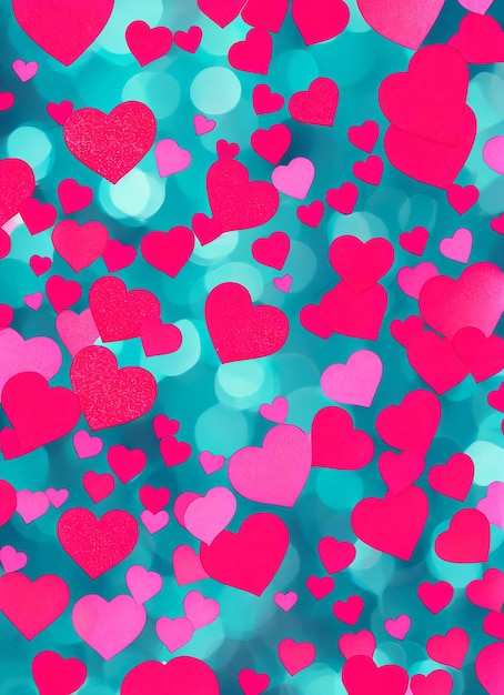 Photo a background with pink hearts and the words love on it