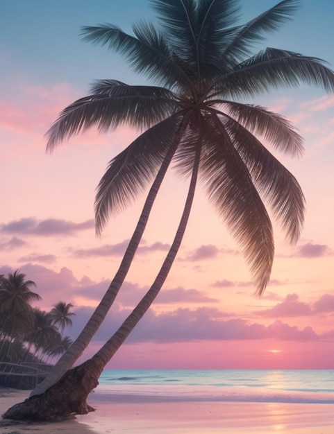 Background with pink sunset palm trees