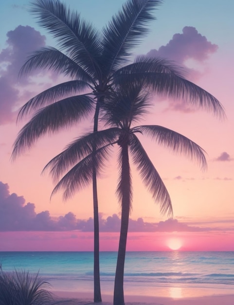 Premium AI Image | Background with pink sunset palm trees